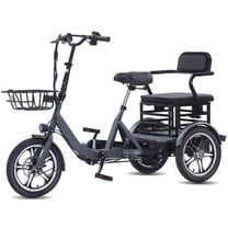YEBEI Electric Tricycle for Adults Two-Seater E-Trike Electric 3 Wheels Trike Powerful Peak 1200W 48V15AH Lithium Battery Max 20MPH 16*2.125” Fat Tire E-Tricycle Gray UL2849
