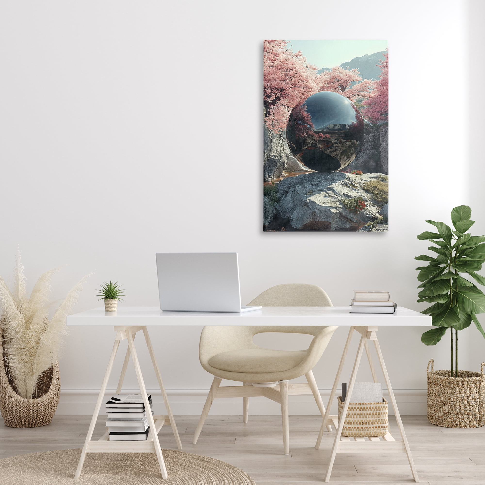 Stupell Industries Surreal Reflective Ball Landscape Painting Gallery Wrapped Canvas Art Print Wall Art, 24 x 36