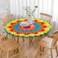 thumbnail image 3 of Colorful Tie Dye Mandala Pattern Round Fitted Tablecloth with Elastic Edge,Dining Table Cover Waterproof,Outdoor Round Tablecloth for Camping,Dining,Indoor and Outdoor, 3 of 7
