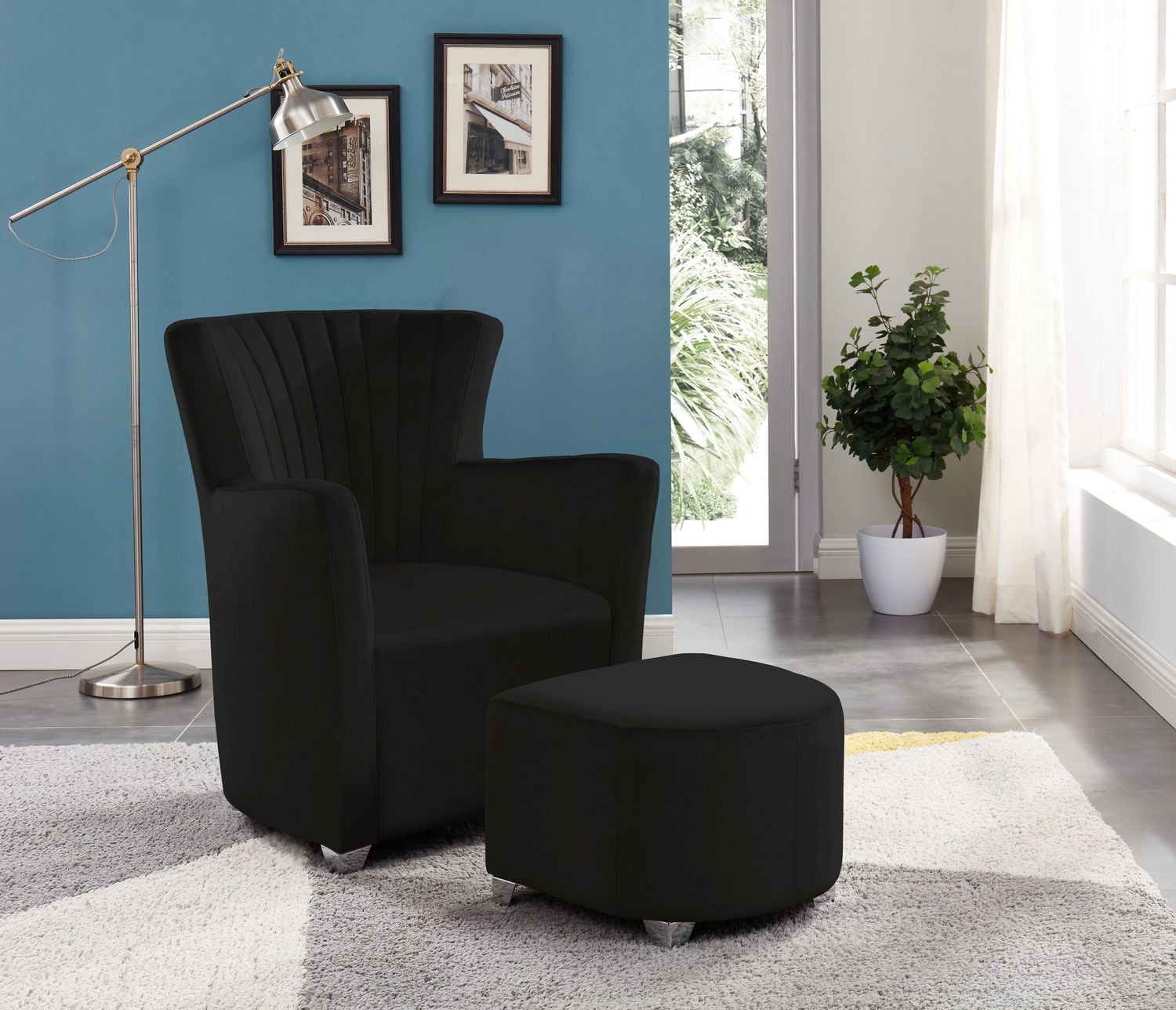 Gael Club Chair with Ottoman, Black