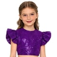 thumbnail image 4 of iiniim Girls Sparkle Sequin Dance Shirt Ruffle Sleeveless Crop Top For Jazz Hip-hop Stage Performance Purple 8, 4 of 7