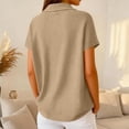 thumbnail image 6 of Women's Waffle Knit Short Sleeve Button Down Collared Polo Shirt Casual Loose Fit Tops for Spring Khaki XL, 6 of 6