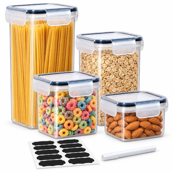 Storvive 4 Pack Cereal Storage Containers, Airtight Food Storage Containers with Lids, 0.8L-2.8L BPA-Free Pantry Organizer Set with Labels & Marker