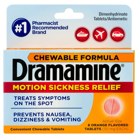Dramamine Chewable Formula Motion Sickness Relief, Orange, 8