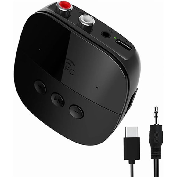 Receptor Bluetooth 5.2, Adaptador de Audio con NFC, Ranura USB y TF, Conexión AUX 3.5mm y RCA, Para Sistema Estéreo Doméstico y Auto