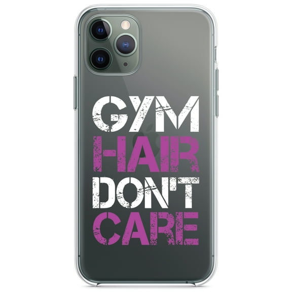 DistinctInk Clear Shockproof Hybrid Case for iPhone 11 (6.1" Screen) - TPU Bumper Acrylic Back Tempered Glass Screen Protector - Gym Hair Don't Care