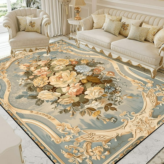 Retro ration European Style Carpets Living Room Flower Pattern Rugs Anti Slip Hall Sofa Area Floor Mat Bedroom Cloakroom Rug