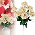 thumbnail image 2 of Artificial Roses 1 Pc 7 Heads Burnt Edge Bouquet Artificial Roses Flower with Stems Slik Fake Flowers Bouquet for Valentine's Day Home Wedding Party Decoration, 14.96 Inch, Beige, 2 of 9