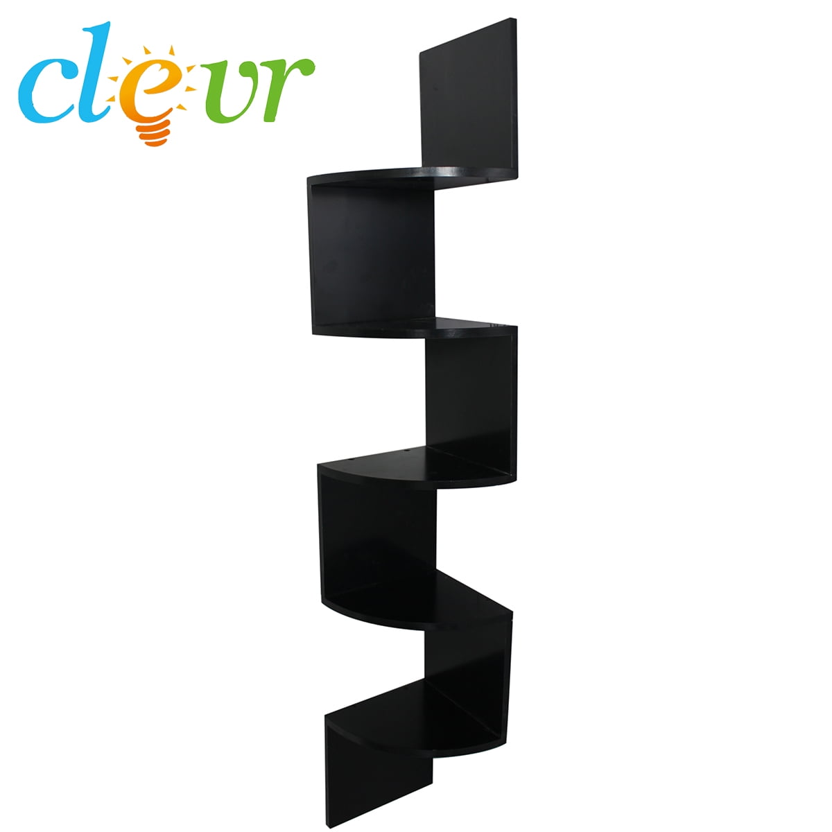 5 Tier 4ft Corner Wall Mount Shelf Zig Zag Decor Home Laminate Black Shelves