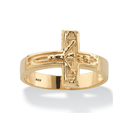 - Men's Horizontal Crucifix Cross Men's Ring in 14k Yellow Gold over Sterling Silver