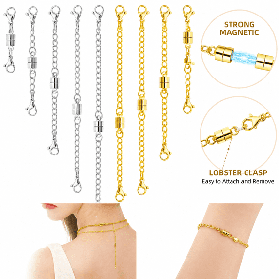 Necklace Extender with Magnetic Clasps Chain Extenders for Necklaces,Gold and Silver Magnetic Necklace Clasps and Closures with Necklace Extenders Bracelet Extender Necklace Extension