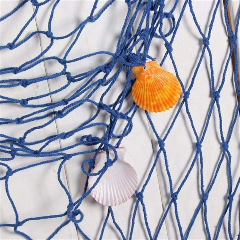 Blue Fishing Net 79x40 Inch w/ 40 Clips & Shells, ZUEXT Photo