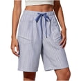 thumbnail image 2 of hoksml Women Striped Drawstring Pull-On Shorts, Elastic Waist Casual Bermuda Shorts with Pockets, 2 of 6