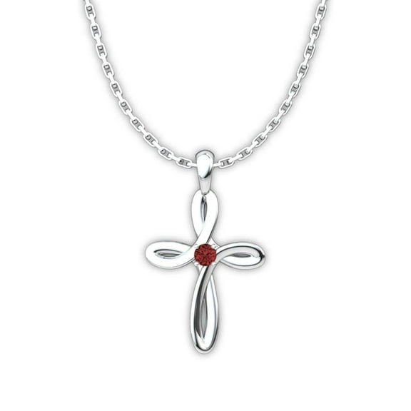 January Garnet Birthstone Swirl Cross Pendant Necklace - With 18" Sterling Silver Chain