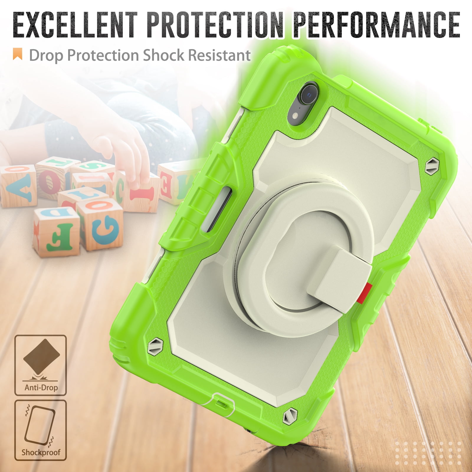Allytechgroup Screen Protector Case for Apple iPad mini 7th Gen/ 6th Gen 8.3 Inch, Heavy Duty Protective Build-in Pencil Holder Handle Stand Rugged Bumper Case Kids Friendly for iPad mini 6 7, Lime