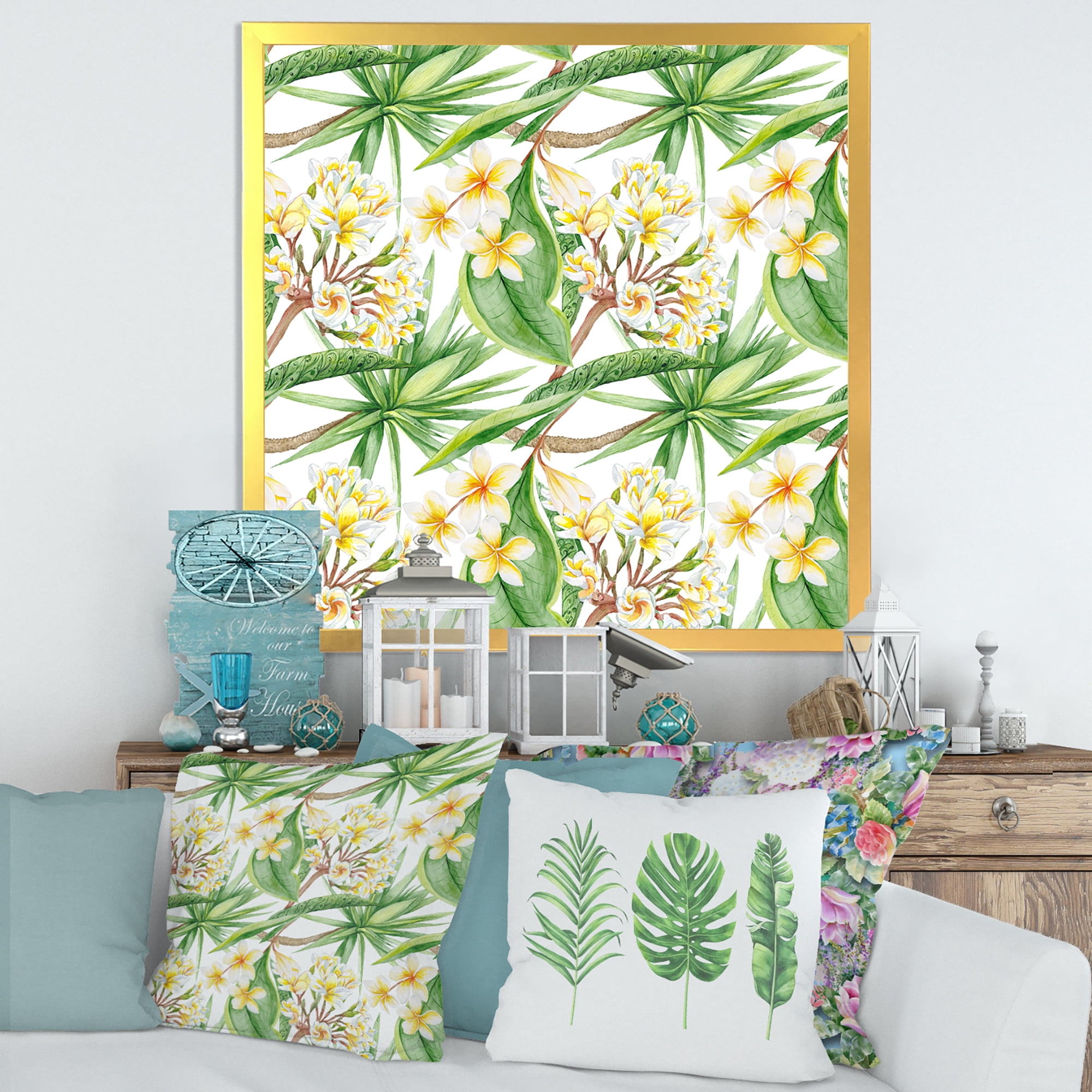 Designart 'Yellow Flowers and Tropical Foliage VI' Modern Framed Art Print