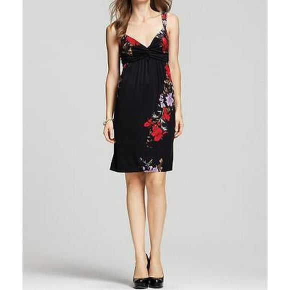 $298 ELIE TAHARI Renee DRESS Black RED Floral RUCHED Jersey SILK ( 2 )