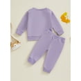 thumbnail image 6 of Elippeo Baby Girls 2-piece Outfit, Long Sleeve Crew Neck Embroidery Letters Sweatshirt with Elastic Waist Sweatpants Fall Clothes 3 6 12 18 24 Months 3 Years, 6 of 10