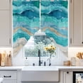 thumbnail image 2 of Swag Curtains Valances for Windows, Turquoise Coastal Beach Short Kitchen Window Curtains Over Sink, Abstract Teal Oceans Waves Cafe Curtains Panel Set Of 2,Rod Pocket, 63 Inches Length, 2 of 8