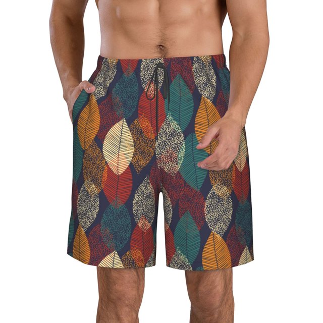 Fotbe Autumn Leaves Trajes de Baño Estampados para Hombre, Shorts de Verano de Secado Rápido, Ropa de Playa, Bañadores-Medium