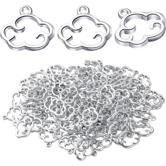 100pcs Antique Silver Cloud Shape Charms Alloy Cloud Pendants and Beads for DIY Earrings, Necklace, Bracelet Jewelry Making