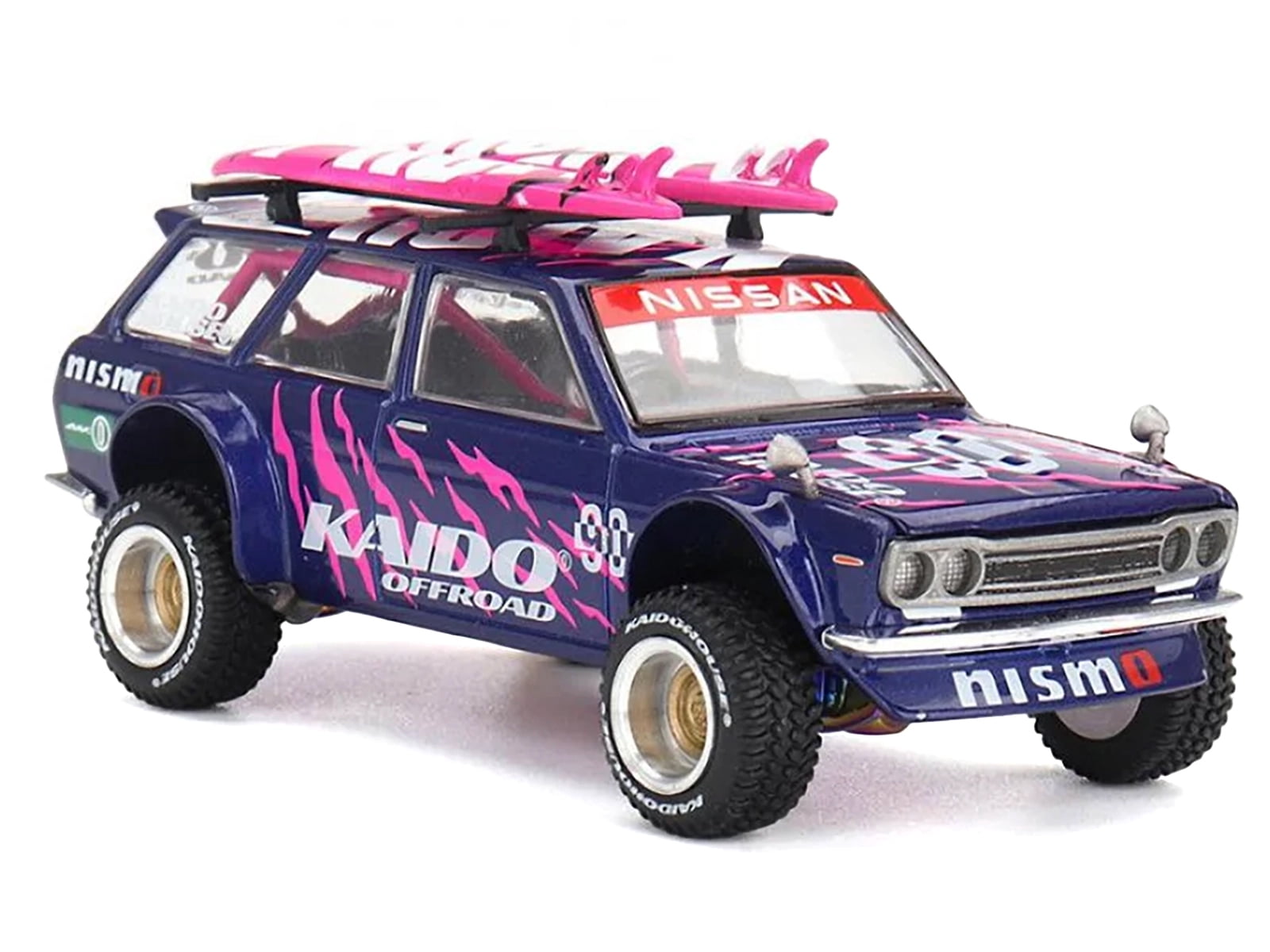 Datsun Kaido 510 Wagon 4x4 RHD #90 "Kaido Offroad V2" Purple w/Pink and Surfboards 1/64 Diecast Model Car by Mini GT