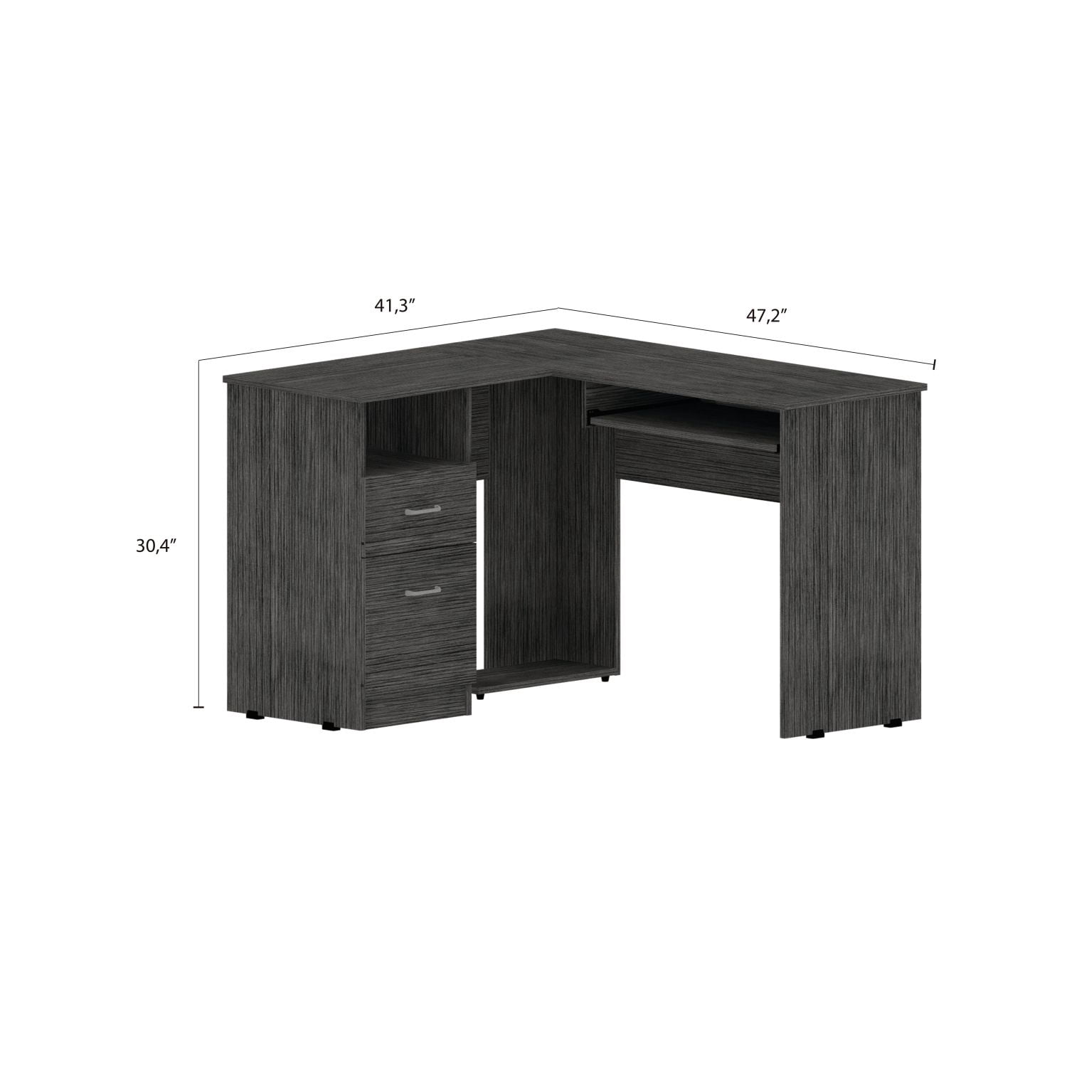 Asteroutdoor Smokey Oak L-Shaped Computer Desk with 2 Drawers and 1 Shelf