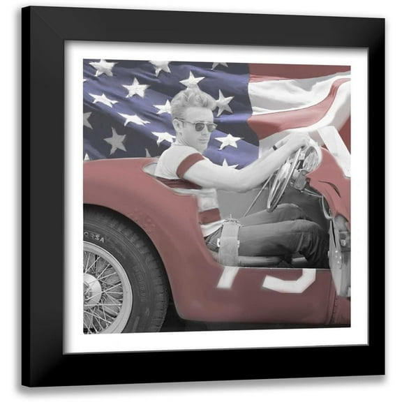 Michaels, Jerry 12x12 Black Modern Framed Museum Art Print Titled - James Dean Flag W Border