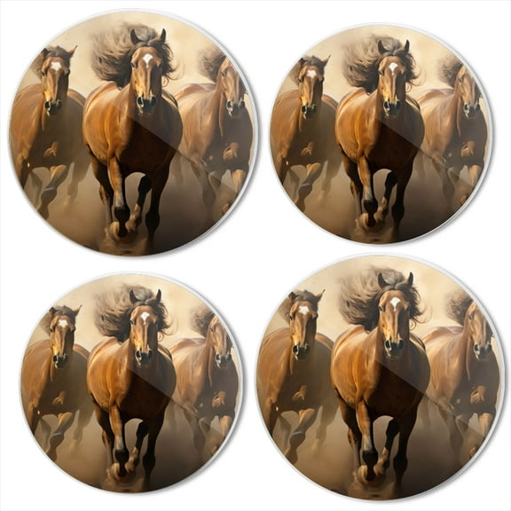 BaHomeck Electric Stove Burner Covers Set of 4,Round Metal Gas Stove Burner Covers 8 Inch and 10 Inch,Kitchen Decor,Brown Horses Running Side By Side