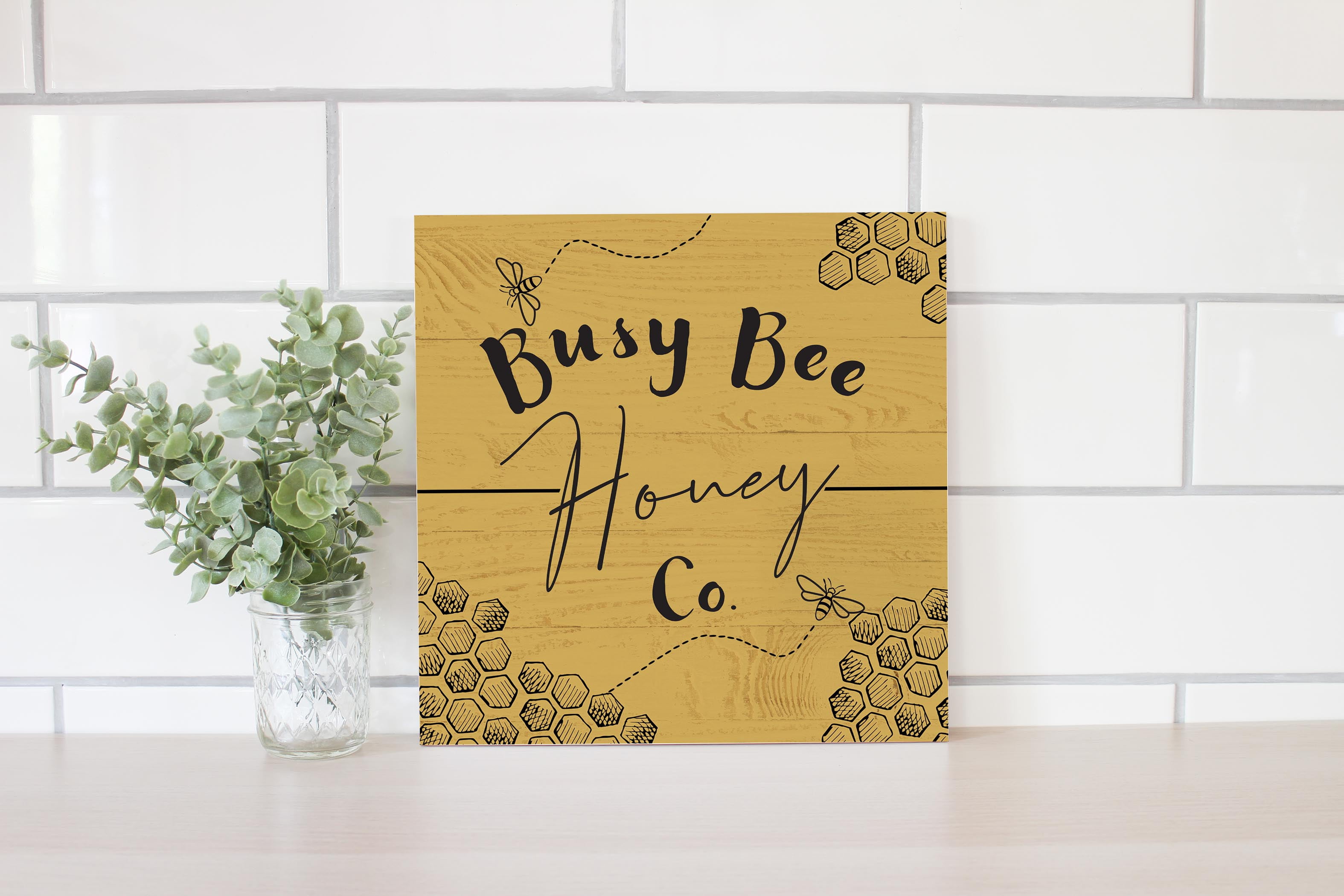 Bee Decor-Home is Where Your Honey Sign 6x12 Inch, Honeycomb Decor Yellow