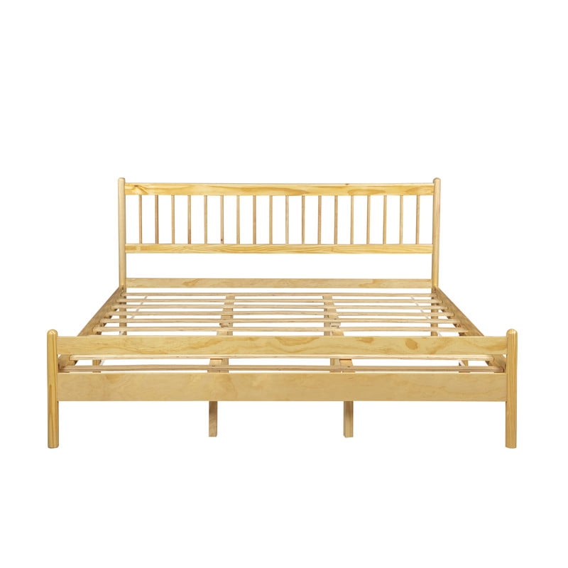 King Size Traditional Style Low Profile Platform Bed with Headboard and Footboard, Wood Bed Frame with Rounded Bedpost