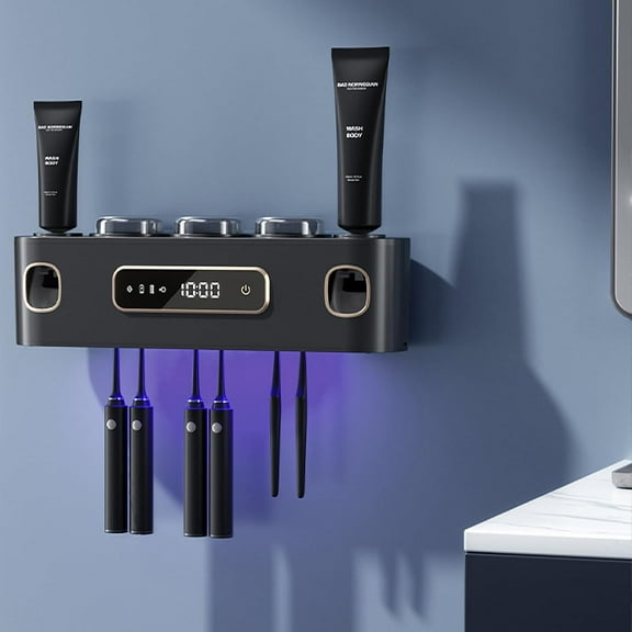 Rechargeable Toothbrush Holders for Bathrooms,Toothbrush Holder Wall Mounted with 3 Cups,Automatic Toothpaste Dispenser Bathroom Accessories Set