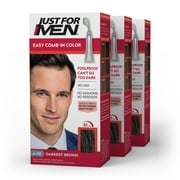 Just For Men Easy Comb-In Haircolor, Gray Men's Hair Color with Comb Applicator - Darkest Brown, A-50 (Pack of 3)