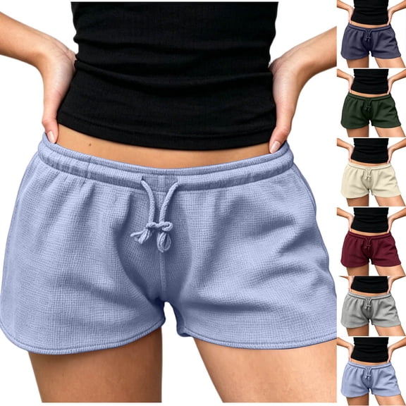 SEMPAI Women Low Rise Sweat Shorts Casual Y2k Drawstring Low Waisted Athletic Shorts Summer Cute Lounge Running Shorts