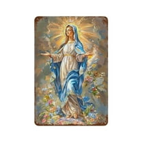 Virgin Mary Religious Tin Sign, Vintage Catholic Decor for Home, Bar, and Club – 8x12 Inch