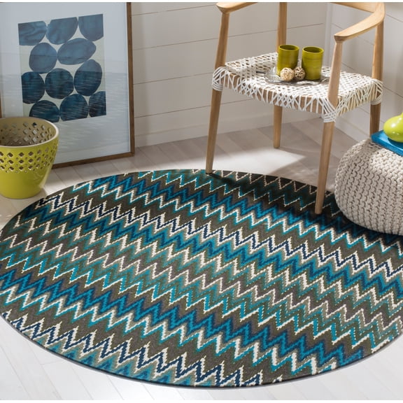 SAFAVIEH Cedar Brook Carthach Chevron Cotton Area Rug, Teal/Blue, 5' x 5' Round
