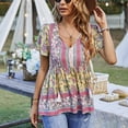thumbnail image 1 of Top Con Cuello En V Y Estampado Floral, Cómodo Para Usar Con La Piel Botón Delantero Con Cuello De Correa Camisa Con Estampado Floral Para Mujer Dobladillo Que Fluye Para El ZAQW Amarillo XL, 1 of 6
