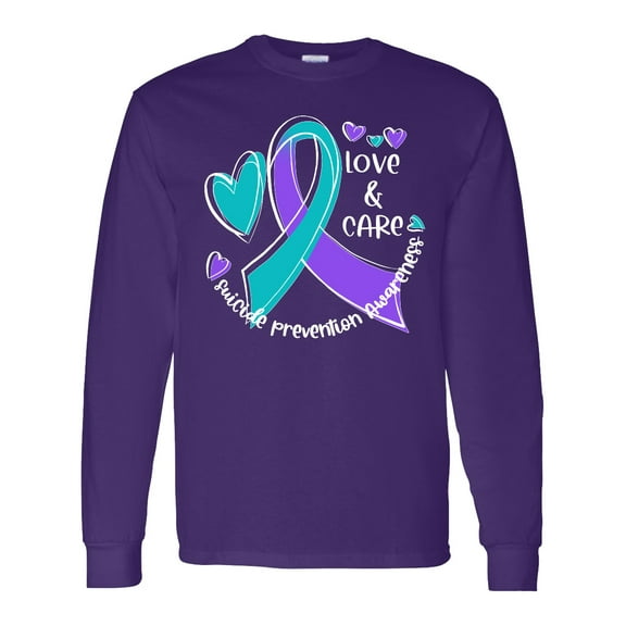 Inktastic Love and Care Suicide Prevention Awareness Ribbon and Hearts Long Sleeve T-Shirt