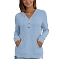 thumbnail image 6 of Womens Long Sleeve V Neck Henley Shirts Hooded Pullover with Thumb Holes, Summer Casual Athletic Running Hiking Tops Quick Dry Workout Clothes with Kangaroo Pocket, 6 of 8
