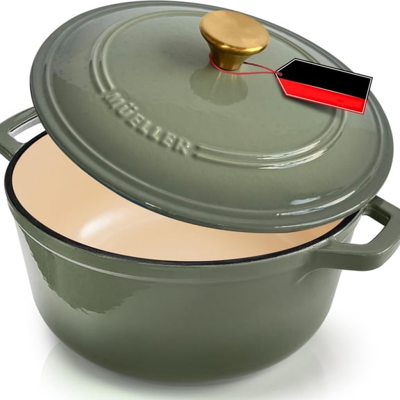 6 Quart Enameled Cast Iron Dutch Oven For Sourdough Bread Baking, Heavy-Duty, Oven- up to 500° F & Across All Cooktops, Casserole Dishes, Green Kitchen Accessories, Thyme Green