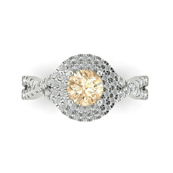 1.3125 ctw with Simulated Diamond Halo Accents Anniversary Ring for Women | Round Cut Natural Morganite | Hyperallergenic Solid 14K White Gold