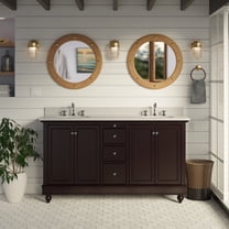 KBC Bella 60" Solid Wood Double Bathroom Vanity w/ Quartz Stone in Chocolate