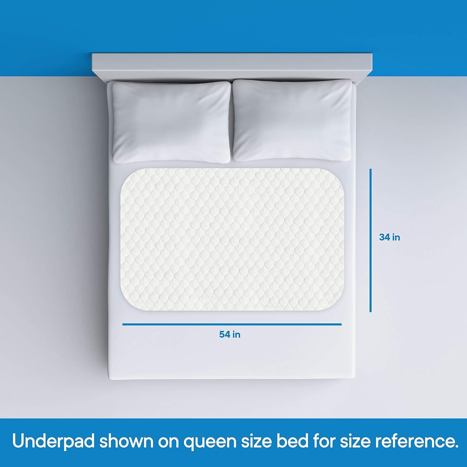 RMS Reusable & Washable Absorbent Waterproof Bed Pad Incontinence Protection, Blue, 34" x 54"