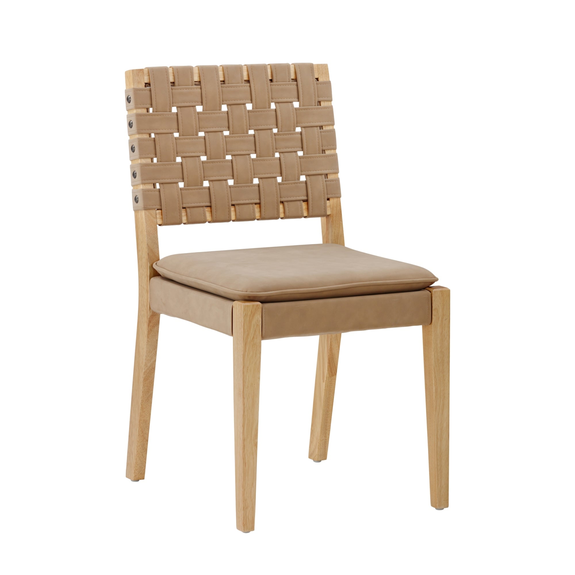 Nathan James Cohen 19 in. Wood Dining Chair, Mid-Century Modern Upholstered Side Chair with Hand Woven Faux Leather Backrest, Natural Brown