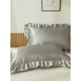 thumbnail image 3 of MOVE OVER Grey Ruffle Pillowcases King, Silky Satin Pillow Cover Set of 2, Luxury Satin Ruffle Pattern, 2 Pack, 3 of 8