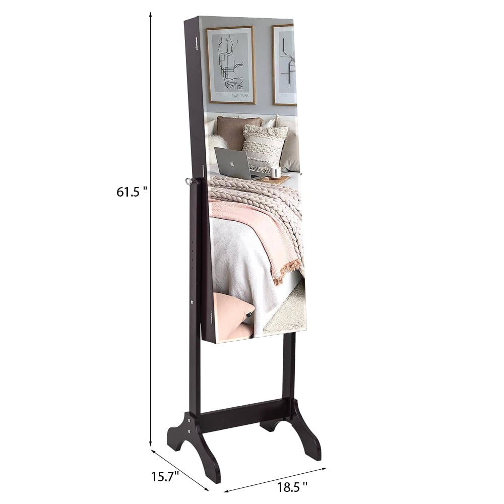 Lowestbest 4-Layer Jewelry Armoire, Wooden Floor Standing Jewelry Cabinet, Jewelry Organizer with Mirror for Earrings Bracelets Rings Necklace, Dark Brown Lowestbest 4-Layer Jewelry Armoire, Wooden Floor Standing Jewelry Cabinet, Jewelry Organizer with Mirror for Earrings Bracelets Rings Necklace, Dark Brown