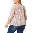 thumbnail image 3 of Agnes Orinda Women's Plus Size Mother's Day Babydoll Blouse Square Neck 3/4 Sleeve Floral Peplum Tops 4X Pink, 3 of 6