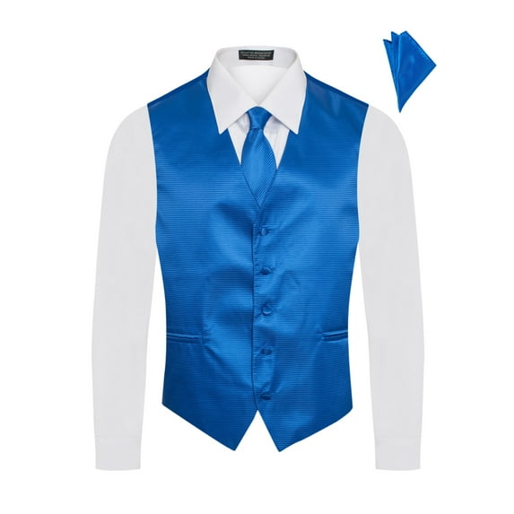 Men's Premium Horizontal Lines Tone on Tone Stripes Vest - NeckTie – Bow Tie - Pocket Square 4 Piece Set for Suits & Tuxedos-Many Colors