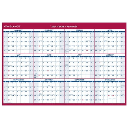 AT-A-GLANCE 2024 Vertical Reversible Horizontal Erasable Yearly Wall Calendar