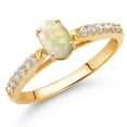 thumbnail image 2 of Gem Stone King 10K Yellow Gold White Ethiopian Opal and White Lab Grown Diamond Engagement Ring for Women (0.50 Cttw, Oval Cabochon 6X4MM, Gemstone Birthstone, Size 8), 2 of 4